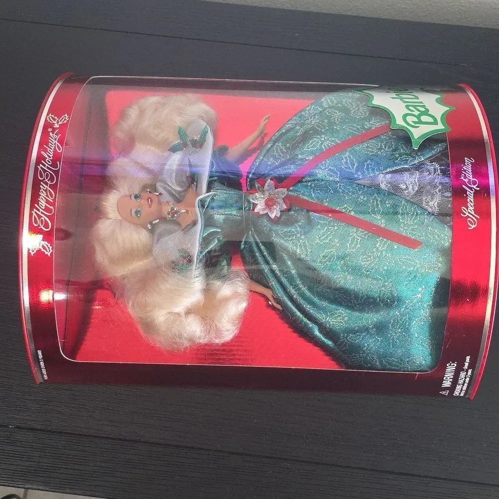 BRAND NEW 1995 HAPPY HOLIDAYS BARBIE SPECIAL EDITION IN SILVER GREEN GOWN R3